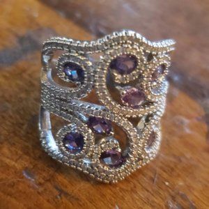 Ladies Ring 925 SS CZs Amethyst Ring New Old Stock Size 8